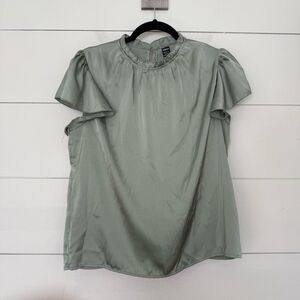 SHEIN Women’s Medium Green Puff Sleeve Silky Satin Top